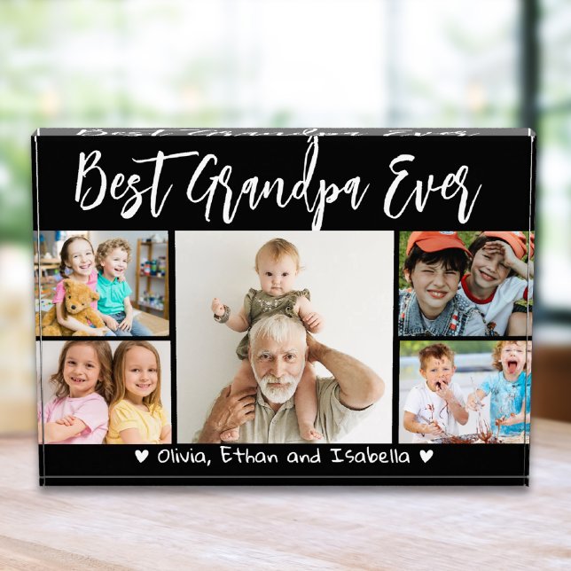 Best Grandpa Ever Grandkids  Black 5 Collage Photo Block (Creator Uploaded)