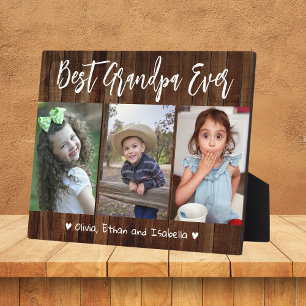Best Grandpa Ever Grandkids Wood 3 Photo Collage   Plaque