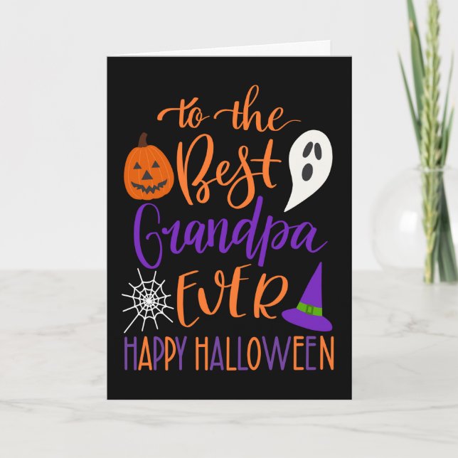Best Grandpa Ever Halloween in Orange and Purple Card (Front)