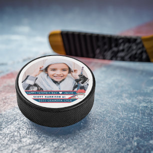 Best Grandpa Ever   Hand Lettered Photo Hockey Puck