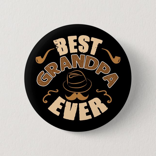 Best Grandpa Ever - Hat and Pipe Illustration 6 Cm Round Badge (Front)