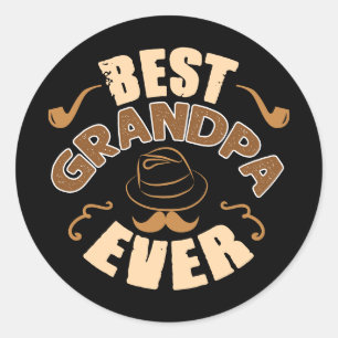 Best Grandpa Ever - Hat and Pipe Illustration Classic Round Sticker