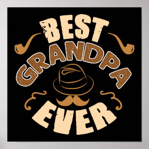 Best Grandpa Ever - Hat and Pipe Illustration Poster