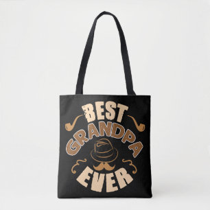 Best Grandpa Ever - Hat and Pipe Illustration Tote Bag