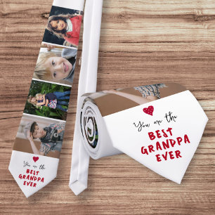 Best Grandpa Ever Heart 4 Photo Collage Tie