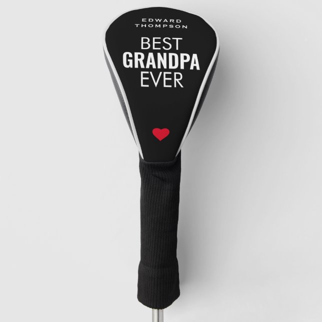 Best Grandpa Ever Heart Name Black White  Golf Head Cover (Front)