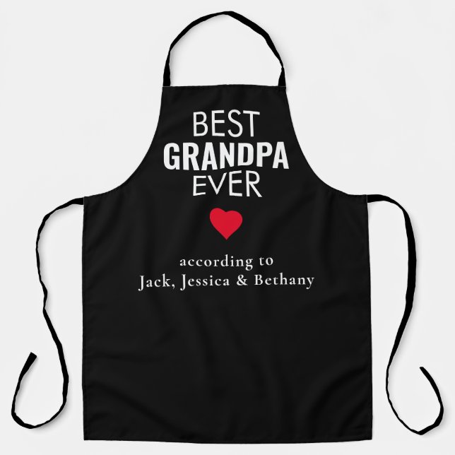 Best Grandpa Ever Heart Name White Black Apron (Front)