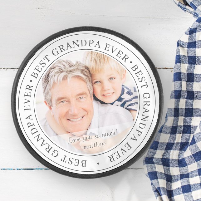 Best Grandpa Ever Modern Classic Photo Hockey Puck (Creator Uploaded)