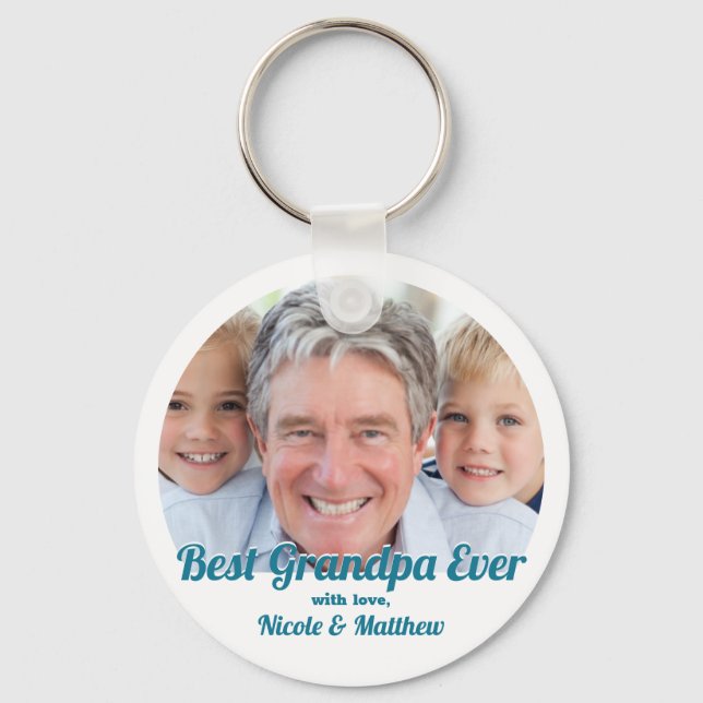 Best Grandpa Ever Modern Photo Keepsake Key Ring (Front)