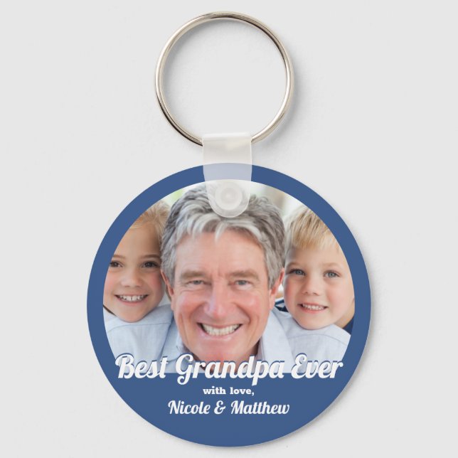 Best Grandpa Ever Modern Photo Keepsake Key Ring (Front)