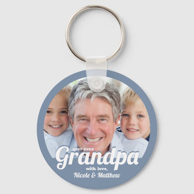 Best Grandpa Ever Modern Photo Keepsake Keychain (Front)