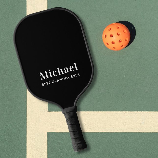 Best Grandpa Ever Monogram Black Pickleball Paddle (Creator Uploaded)