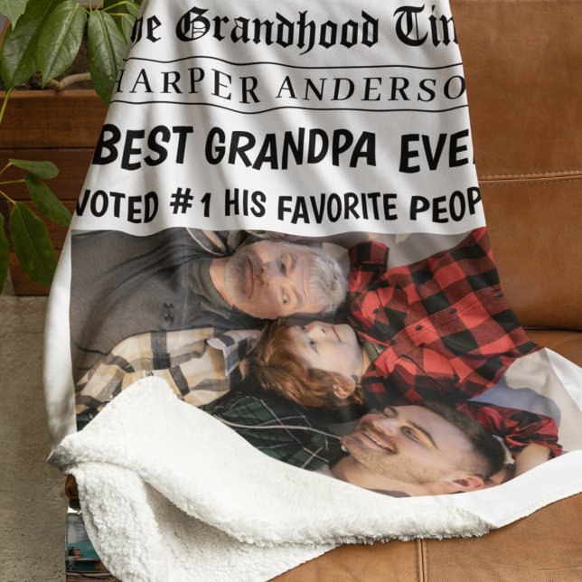 Best Grandpa Ever Personalised Newspaper Photo  Sherpa Blanket (Creator Uploaded)