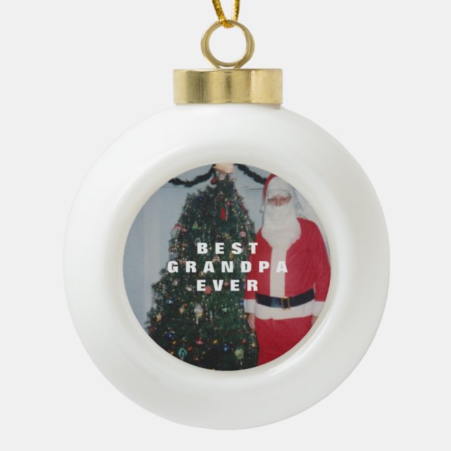 Best Grandpa Ever Personalised Photo Ceramic Ball Christmas Ornament (Front)