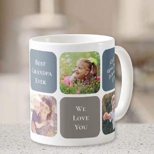 Best Grandpa Ever Personalised Photos Blue Grey Coffee Mug