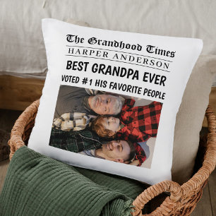 Best Grandpa Ever Personalized Newspaper Headline  Cushion