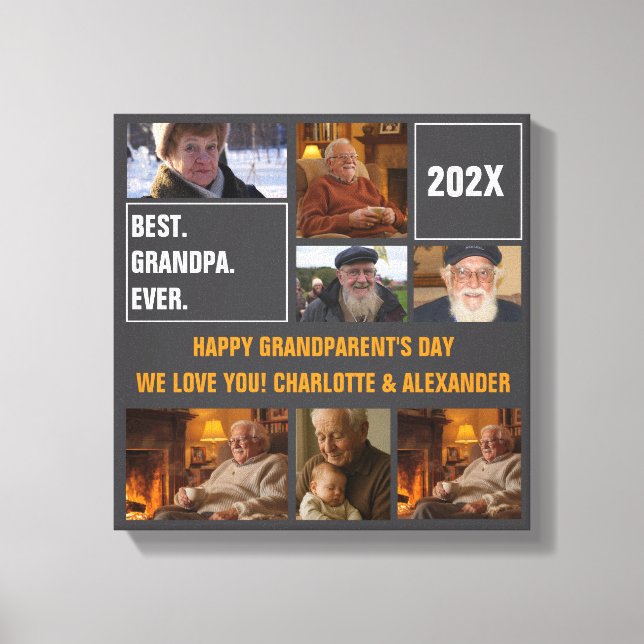 Best Grandpa Ever Photo Collage and Custom Text Canvas Print (Front)