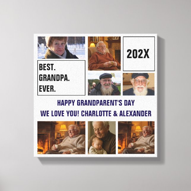Best Grandpa Ever Photo Collage and Custom Text Canvas Print (Front)