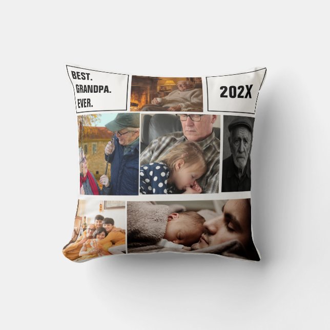 Best Grandpa Ever Photo Collage and Custom Text Cushion (Front)
