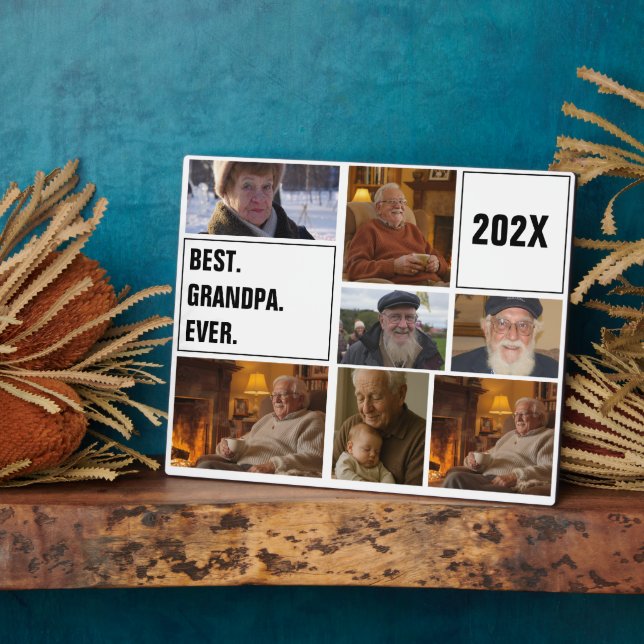 Best Grandpa Ever Photo Collage and Custom Text Plaque (Side)