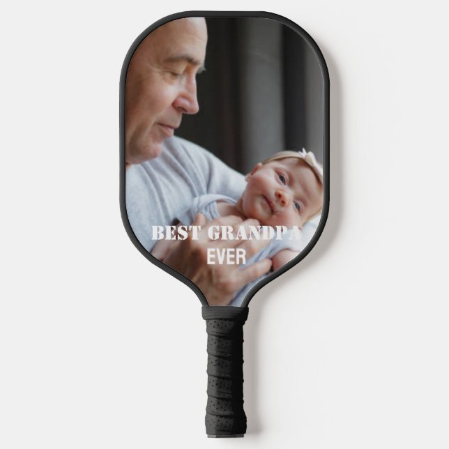 Best Grandpa Ever Photo collage Create Your Own Pickleball Paddle (Front)