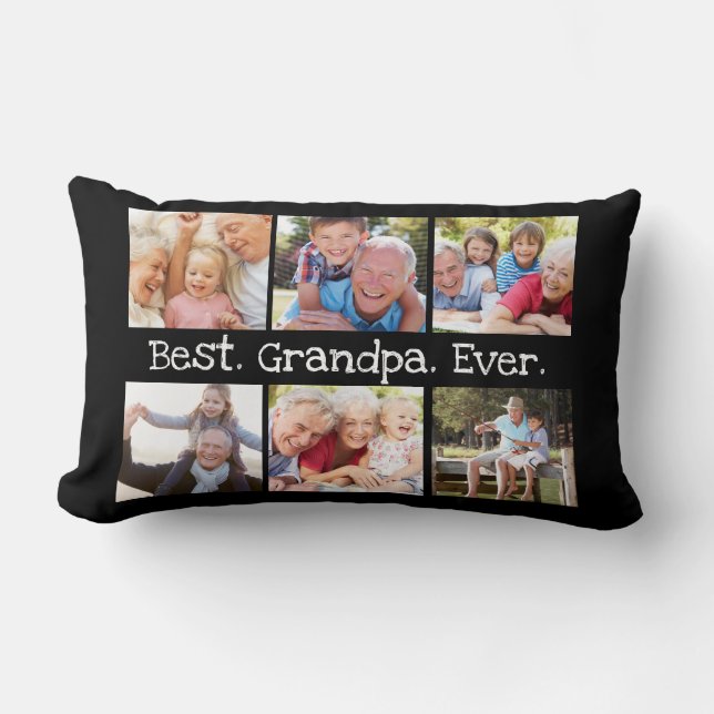 Best Grandpa Ever Photo Collage in Black Modern  Lumbar Cushion (Front)