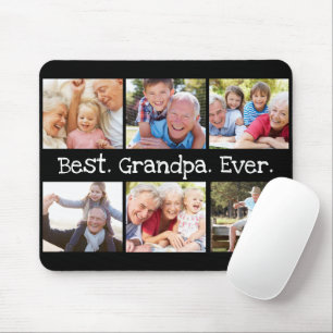 Best Grandpa Ever Photo Collage in Black Modern Mouse Mat
