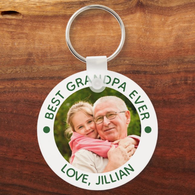 BEST GRANDPA EVER Photo Green Key Ring (Back)
