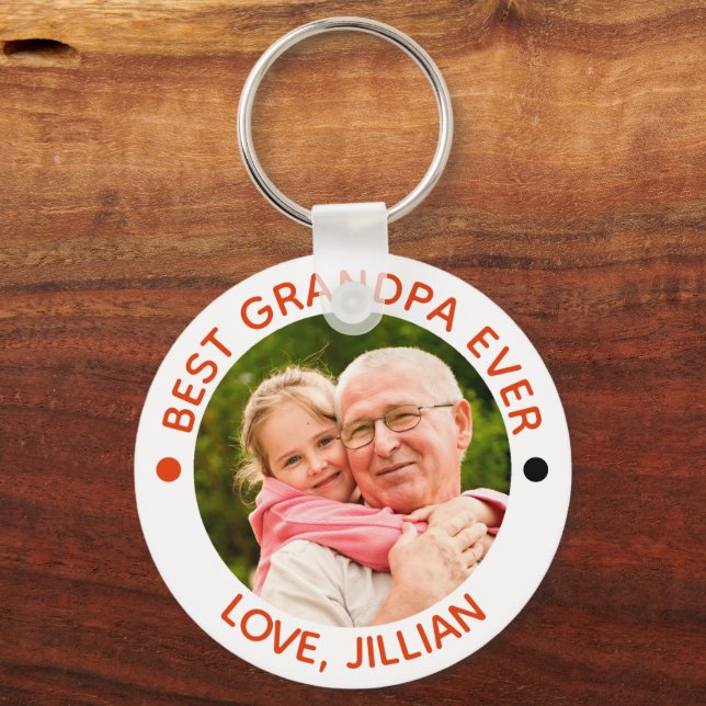 BEST GRANDPA EVER Photo Personalised Orange Key Ring (Front)