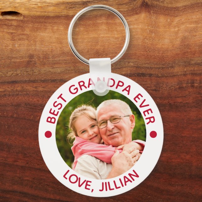 BEST GRANDPA EVER Photo Red Key Ring (Front)