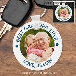 BEST GRANDPA EVER Photo Teal Blue Personalised Key Ring<br><div class="desc">Create a personalised keychain with the suggested editable title BEST GRANDPA EVER and your custom text beneath. Shown in editable text colour of teal blue against a white background. Makes a meaningful, memorable keepsake gift for a grandfather on Grandparents Day, Father's Day, his birthday or a holiday. PHOTO TIP: Choose...</div>