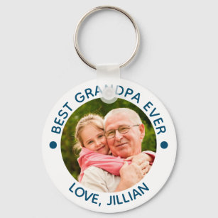 BEST GRANDPA EVER Photo Teal Blue Personalised Key Ring