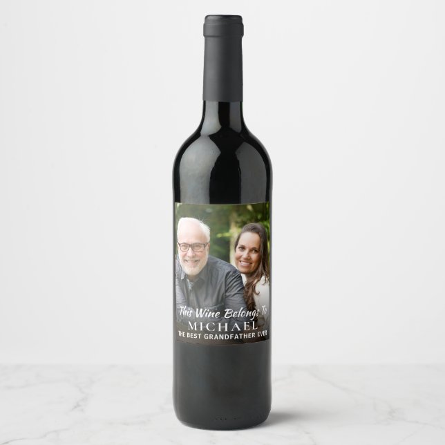 Best Grandpa Ever Photo Wine Label (Front)