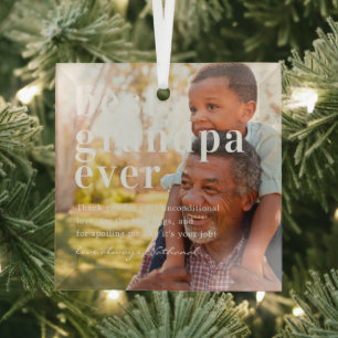 Best Grandpa Ever Quote & Photo Gift Glass Tree Decoration