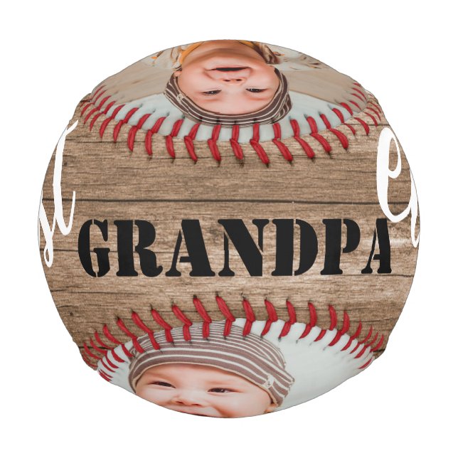 Best Grandpa Ever Rustic Wood 3 Photo Collage Baseball (Back)