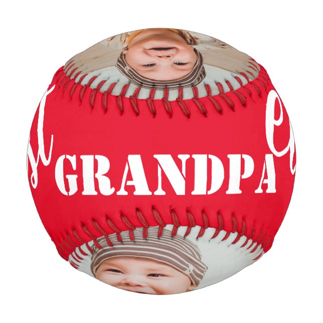 Best Grandpa Ever Rustic Wood 3 Photo Collage Red Baseball (Back)