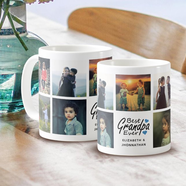 Best Grandpa Ever Script Name Photo Collage Gift Coffee Mug (Creator Uploaded)