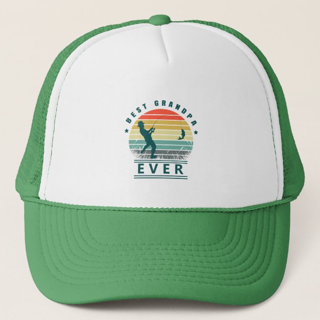 Best Grandpa Ever Sunset Fishing Trucker Hat (Front)