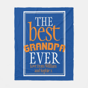Best Grandpa Ever Typography Blue  Fleece Blanket