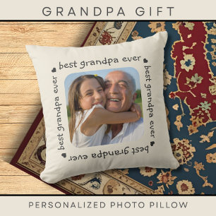 Best Grandpa Ever Typography Photo Frame Cream Cushion