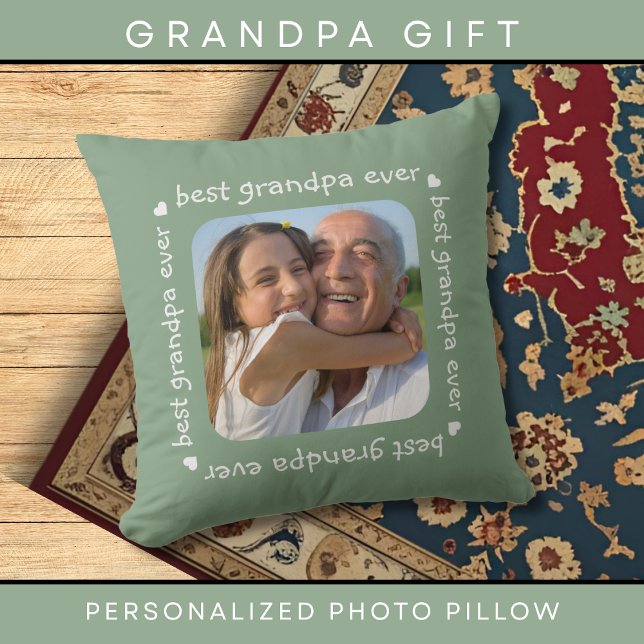 Best Grandpa Ever Typography Photo Frame Green Cushion (Creator Uploaded)