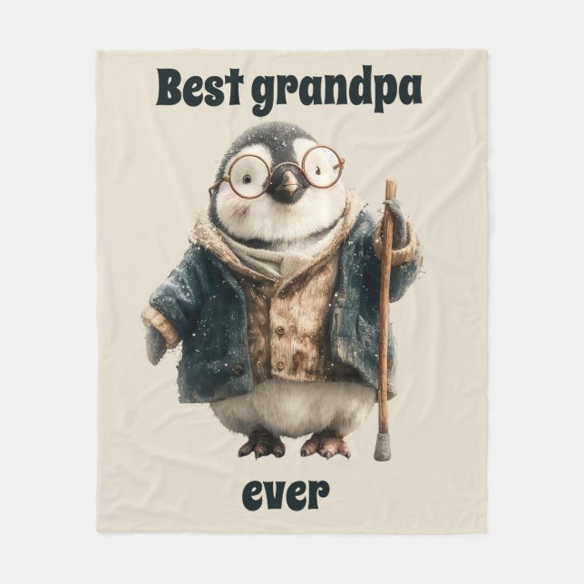 Best Grandpa Ever Winter Penguin Fleece Blanket (Front)