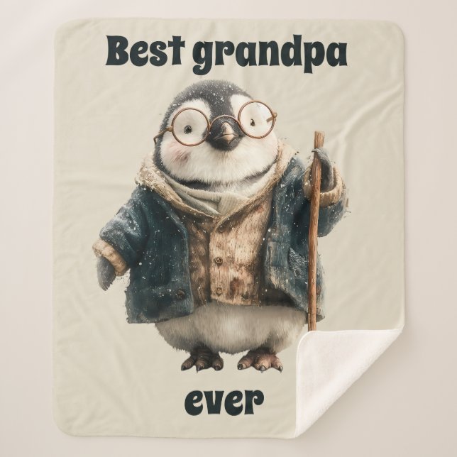Best Grandpa Ever Winter Penguin Sherpa Blanket (Front)