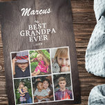 Best Grandpa Family Keepsake Wood 6 Photo Collage  Tea Towel<br><div class="desc">Rustic Wood Best Grandpa Family Keepsake kitchen towel with 6 Photo Collage and Grandpa`s Name. Rustic wood background. Personalise with 6 grandchildren photos,  grandfather`s name and the year. You can change any text on the towel. A perfect gift for a grandpa for Father`s Day,  birthday or Christmas.</div>