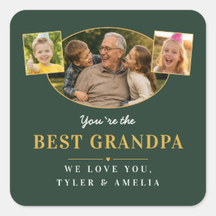 Best Grandpa Grandfather Greeting 3 Photo Square Sticker
