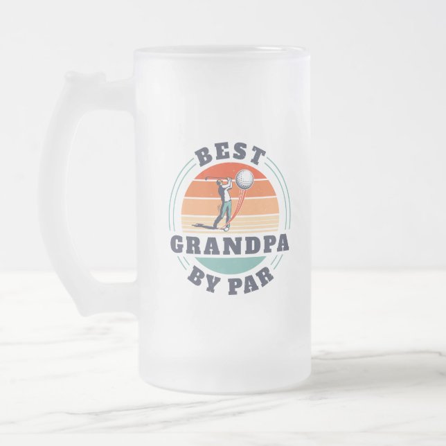 Best Grandpa Grandparents Day Retro Custom Daddy Frosted Glass Beer Mug (Left)