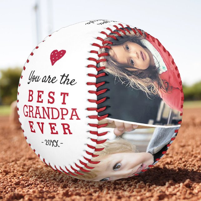 Best Grandpa Heart 4 Photo Collage Baseball (Creator Uploaded)