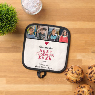 Best Grandpa Heart 4 Photo Collage Pot Holder