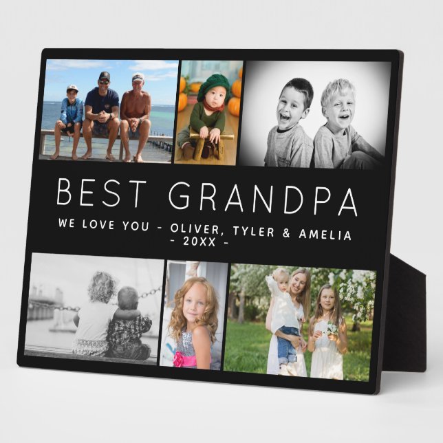 Best Grandpa Modern 6 Photo Collage Father`s Day Plaque (Side)
