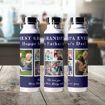 Best grandpa modern photo collage typography water bottle<br><div class="desc">Modern contemporary Happy Father's Day BEST GRANDPA EVER five family photo collage personalised keepsake simple navy and white water bottle with a bold typography script template. Create your own with 5 custom family pictures and your text! You can change the colours of text and background. It can be a cute...</div>